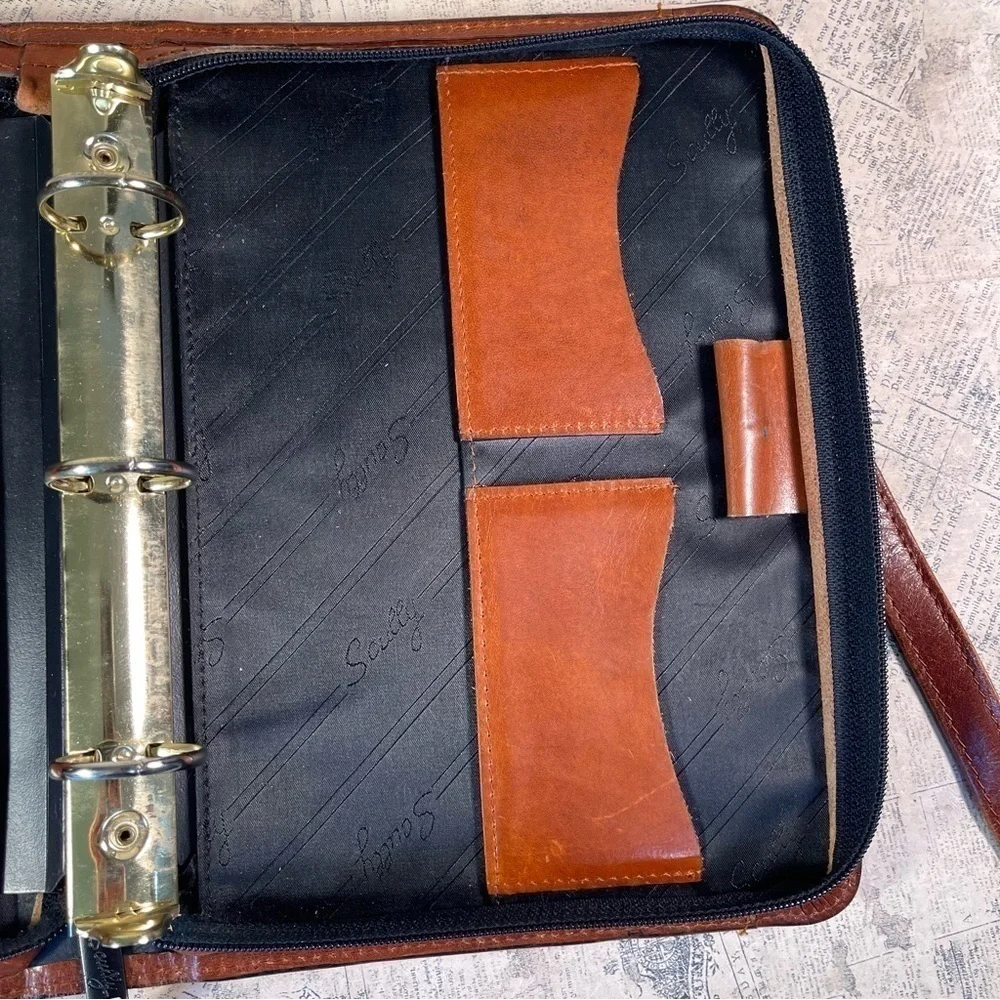 Scully Vintage Brown Leather Crossbody 3 Rings Binder/Planner